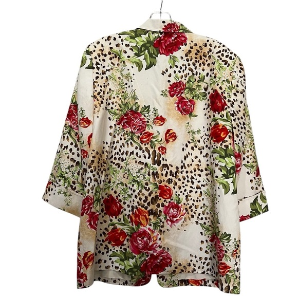 Sandra King 16 Silk Linen Blend Animal Print Floral Open Front Blazer Jacket R9 - Picture 3 of 7